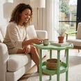 thumbnail image 4 of Flower Shape Small End Table, 2 Tier Modern Coffee Table with Lower Shelf, Plastic Small Bedside Nightstand for Living Room Bedroom Balcony Indoor Outdoor, #002-Green, 4 of 8