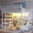 thumbnail image 2 of Full Size Loft Bed with Stairs and Storage, Metal Loft Beds Frame with Bedside Shelf and Wardrobe,4 Shelf Storage Rack, Charging Station, Heavy Duty High Loft Bed, White, 2 of 10