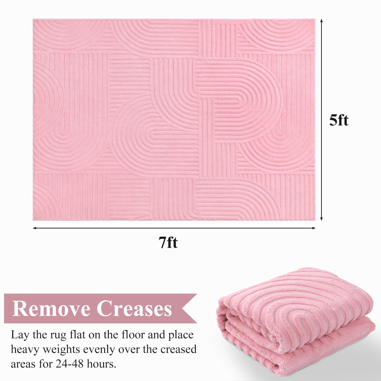 5' x 7' Geometric Pink Area Rug Washable, Durable Non-Slip Indoor Carpet with Soft High-Low Pile, Fluffy Floor Rugs for Living Room, Bedroom, Home Office Décor