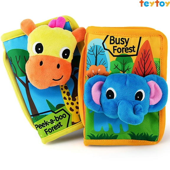teytoy 2 PCS Soft Baby Books, Crinkle Books for Babies Over 0 Years, Educational Learning Toys Touch and Feel Books for Infants