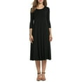 thumbnail image 4 of keepw Robe Femme Col Rond Automne Costume Manches Mi-Longues Grande Robe Évasée, Vert, S Noir S, 4 of 6
