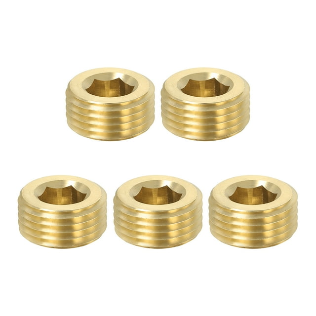 Unique Bargains 1/2 inch Male BSP Pipe Plug Internal Hex Thread Socket Solid Brass Pipe Plugs 5 Pack