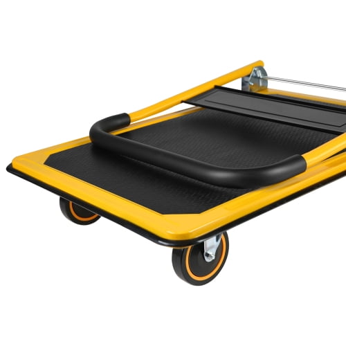 POWANLI Foldable Platform Truck, Push Dolly 660 LBS Weight Capacity, 360 Rolling, Folding Hand Truck for Luggage, Travel, Office, House (Yellow & Black) (35.4" x 24" x 34.6")