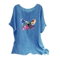 thumbnail image 1 of T-Shirts Imprimés Mode pour Femmes Col Rond Manches Courtes Raglan T-Shirt Ample Hauts en Lin Blouses Deals les Plus Chauds, 1 of 5