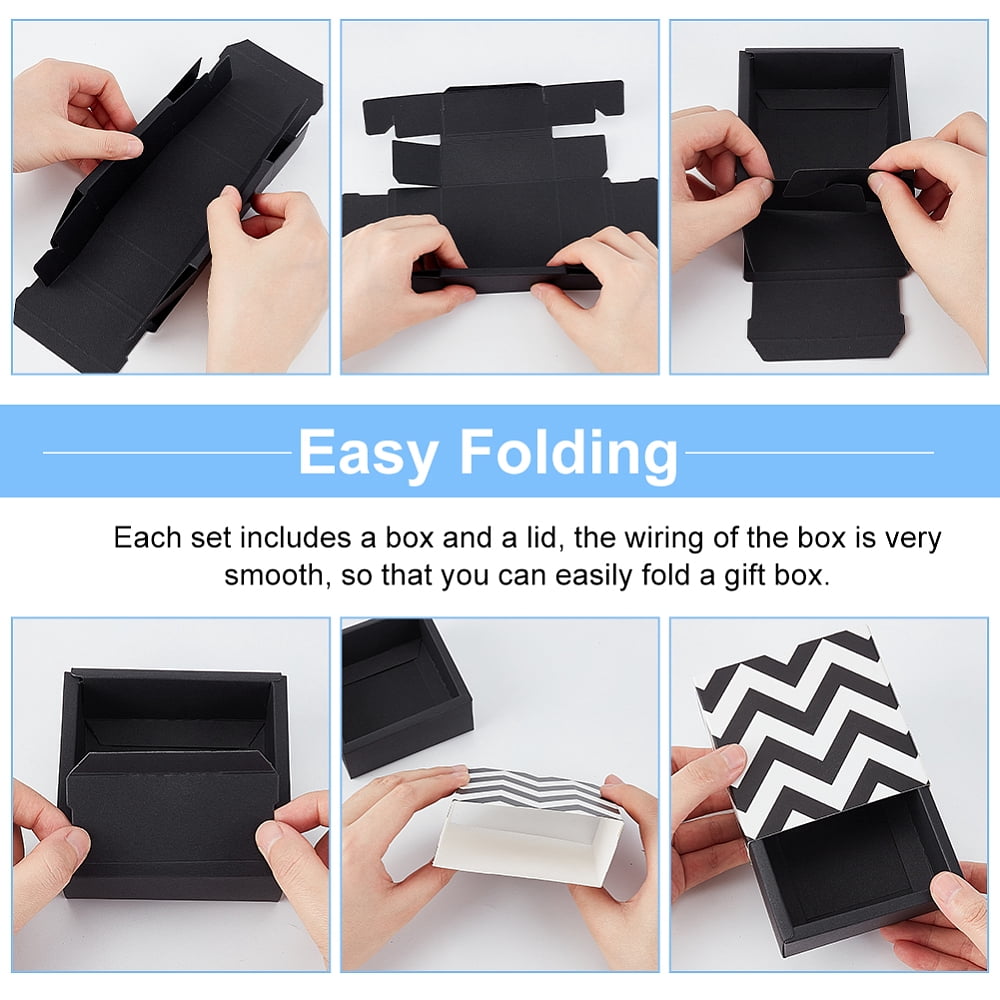 Square Folding Cardboard Small Cake Drawer Box Mooncake Wrapping Box Black White Wave Pattern Finish Product: 9x9x4cm(without Ribbon)