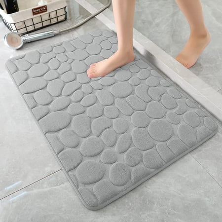 Memory Foam Bath Mat Cobblestone Bathroom Rugs Super Water Absorbent Bath Mats for Bathroom Machine Washable Bath Rugs( 20x32 ,Light Gray)