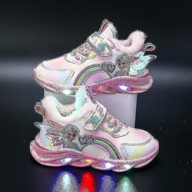 Nuevas zapatillas de deporte informales Led para niñas, zapatos de exterior con estampado de princesa, zapatos antideslizantes iluminados para niños e invierno