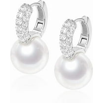 925 Sterling Silver Pearl Drop Earrings for Women Lightweight Cubic Zirconia Dangle Hoop Earrings Trendy Elegant Jewelry for Gifts