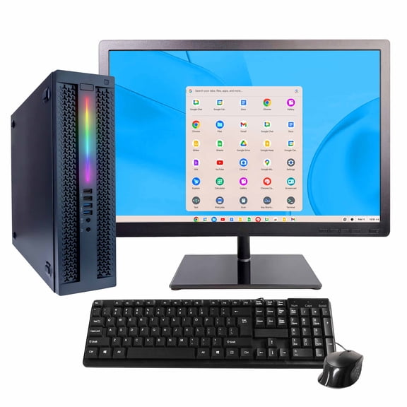 BlairTech Desktop Computer PC, Essential Series, Intel Core i5, 8GB RAM, 256GB SSD, WiFi 6, Bluetooth, HDMI, Display - 22" Monitor w/ Mouse & Keyboard, Powered by Google ChromeOS Flex - Restored