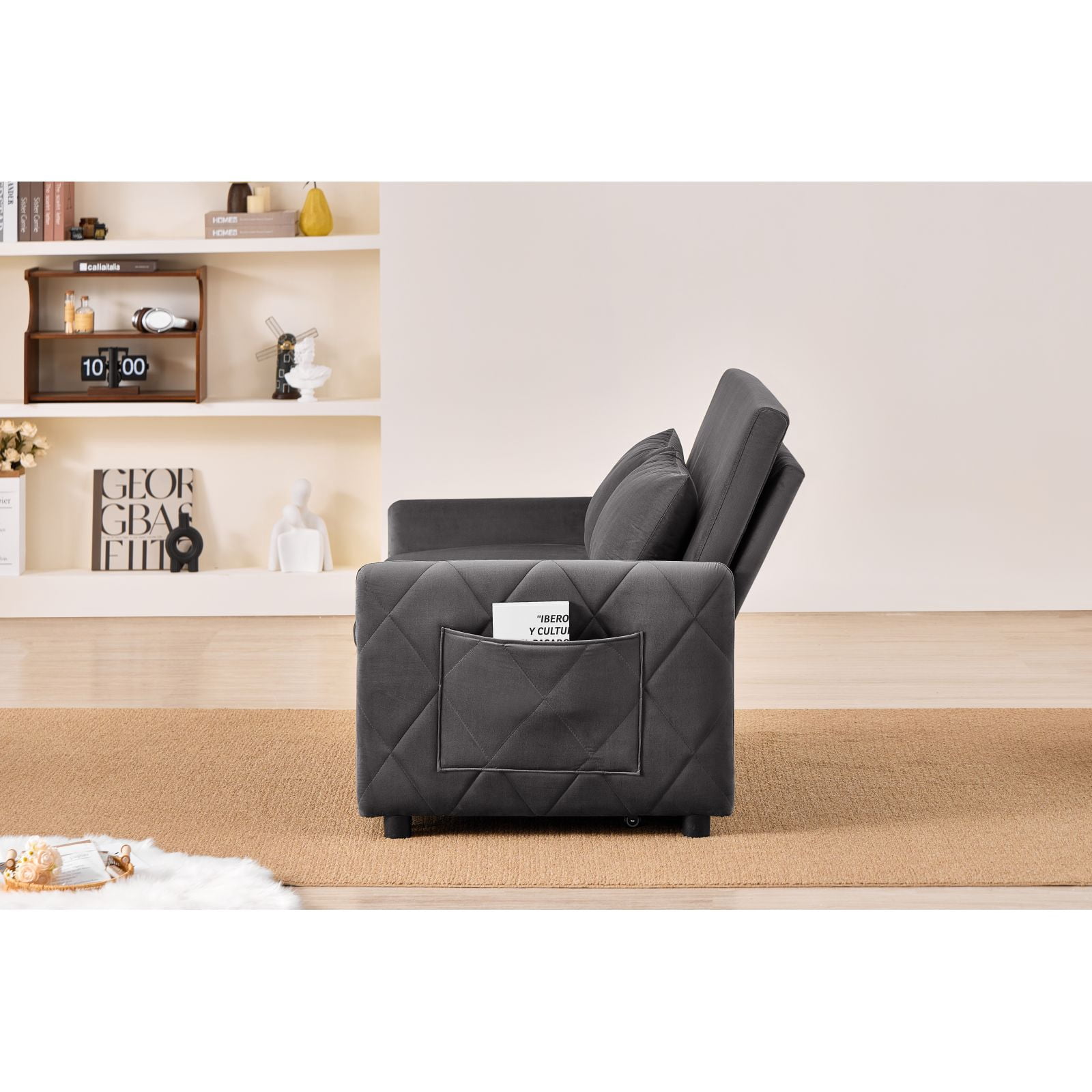Leumius 3 in 1 Convertible Sleeper Sofa Bed, Modern Convertible Sofa Bed with 5-Position Adjustable Backrest,Velvet Pull Out Couch with Pull Out Bed for Living Room Furniture,Gray