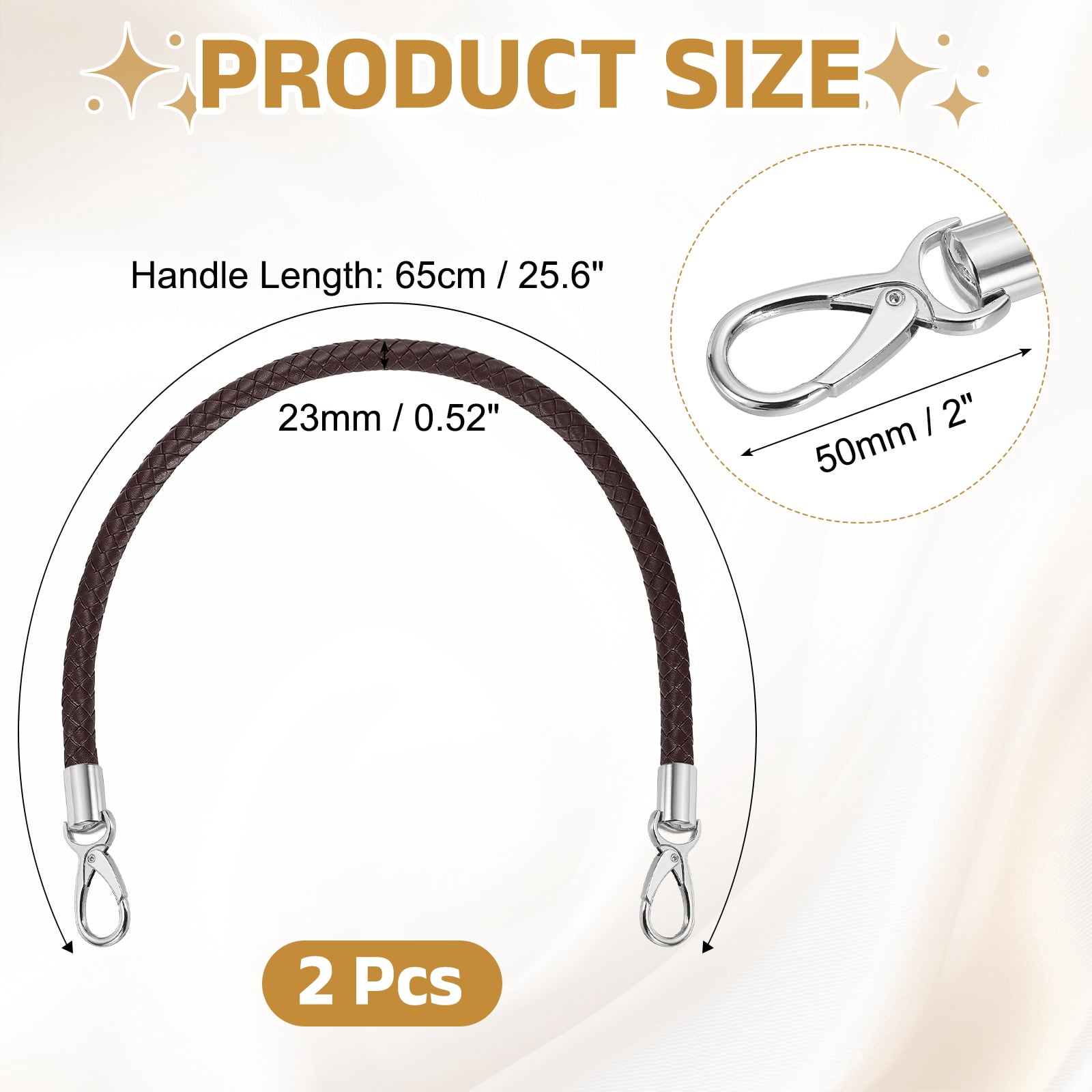 Uxcell 2 Pcs Braided Purse Strap, 65cm 25.6" PU Leather Shoulder Purse Strap for Handbag Bag Handle Replacement for DIY Making Handbag Underarm Bag, Dark Coffee (Silver Buckle)