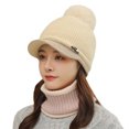 thumbnail image 2 of YAOBAMM Thick Hat Scarf Set Hat Scarf Set 2 Pcs Set Knitted Plush Ball Decor Solid Color Knitted Elastic Soft Thermal Windproof Wide Brim Baseball Neck, 2 of 7