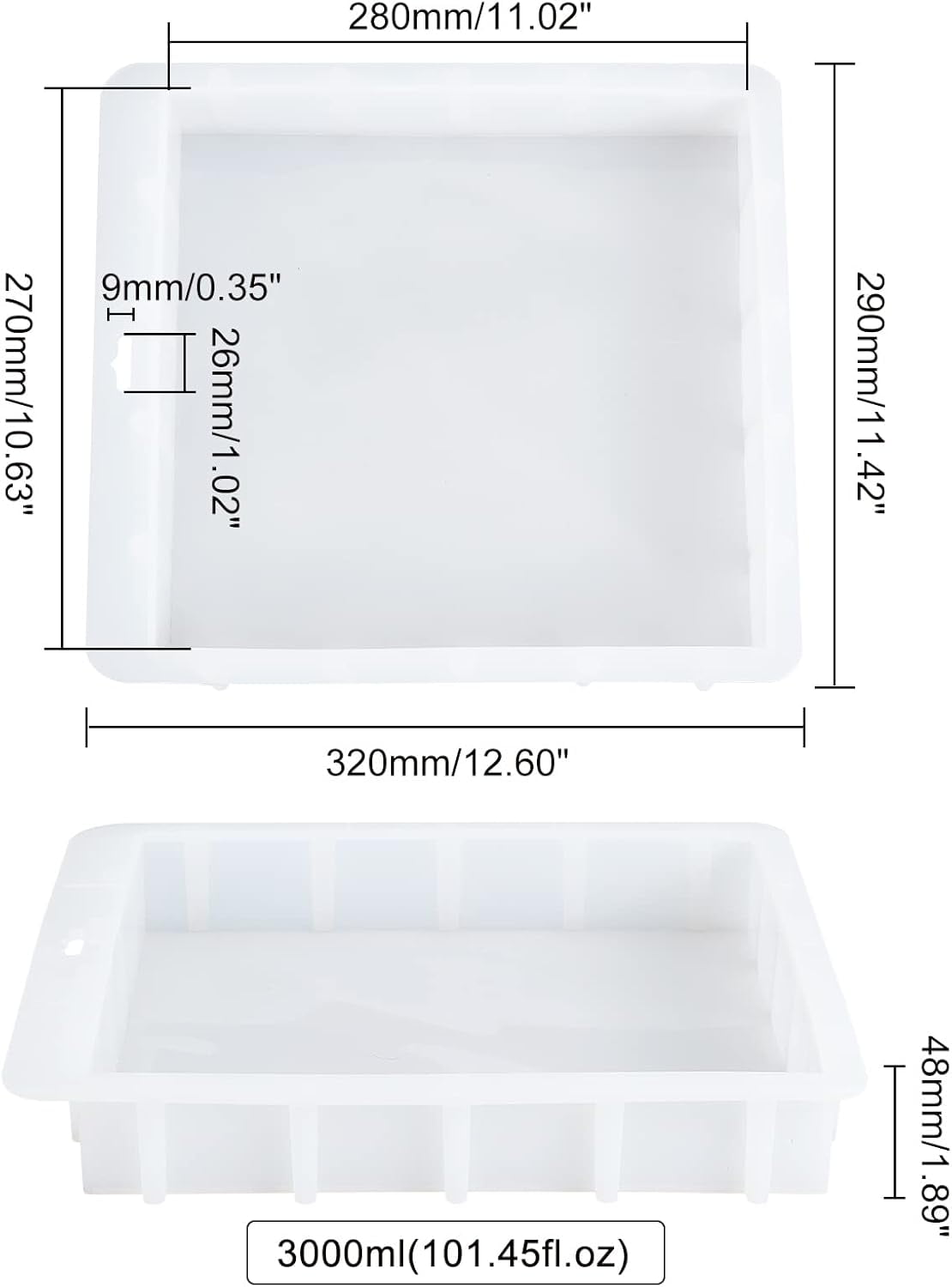 Large Square Mold 3000ml Cube Silicone Mold Swirling Making Tool Resin Casting Molds for Flowers Bouquet Preservation Resin Epoxy Making Candle Wax Homemade Soap 101oz 11.6x10x1.9inch