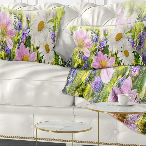 Designart Wild Flowers Field at Sunset - Floral Throw Pillow - 12x20