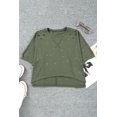 thumbnail image 1 of POGLIP Women's Green Distressed Bleached Asymmetric Hem Short Sleeve Top, 1 of 6