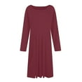 thumbnail image 4 of Kddylitq Long Sleeve Midi Dresses for Women 2024 Fashion Solid Color Pleated Dress Casual Plus Size Crewneck Dress with Pockets Wine S, 4 of 5