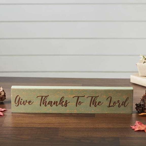 VHC Brands Give Thanks To The Lord Green Base MDF Sign 3x14, Holiday Decoration for Tabletop, Table Decor for Thanksgiving