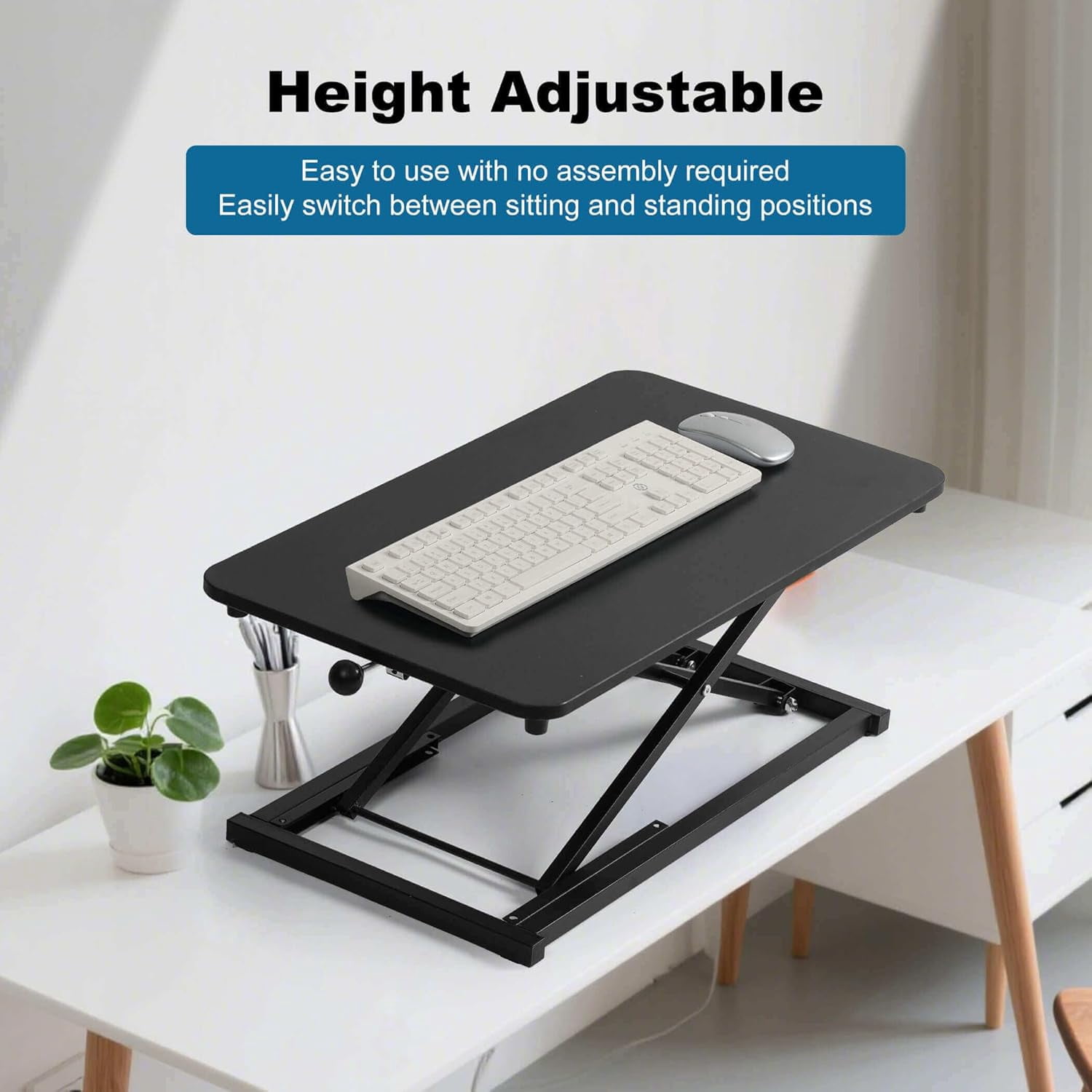 Height Adjustable Standing Desk Converter, Ergonomic Sit Stand Desk Riser with X-Lift Structure, 23.6 x 13.3 Inch Portable Desktop Workstation, Keyboard Stand for Laptop Monitor, Black