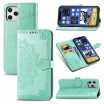 Dteck For Apple iPhone 12 Pro / 12 6.1" [Flower Embossed] PU Leather Wallet Flip Folio Protective Case Cover with Card Holder and Stand, Green