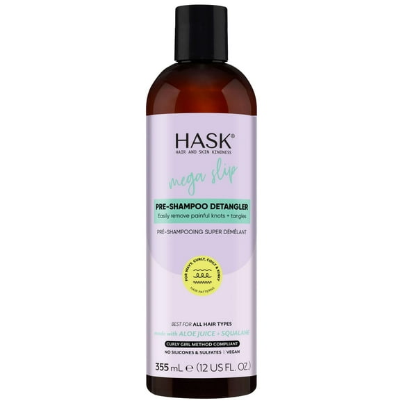Hask Texture Series Mega Slip Pre-Shampoo Detangler made with Aloe Juice + Squalane. Easily Remove painful knots +tangles