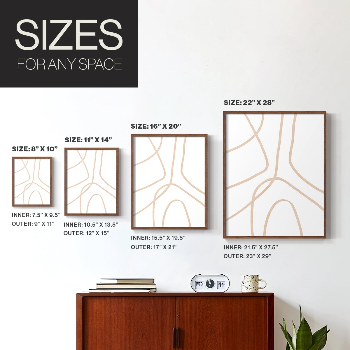 Clean Contour IV Framed Print in Brown Solid Wood Framed Print No Nail Hanging