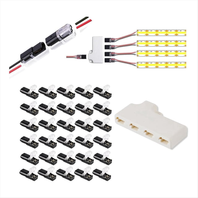 Paquete de 30 Conectores Enchufables de Doble Cable, Conectores de Cable LED Enchufables de 2/3/ y 4 VíAs Conectores de Cable de Bajo Voltaje