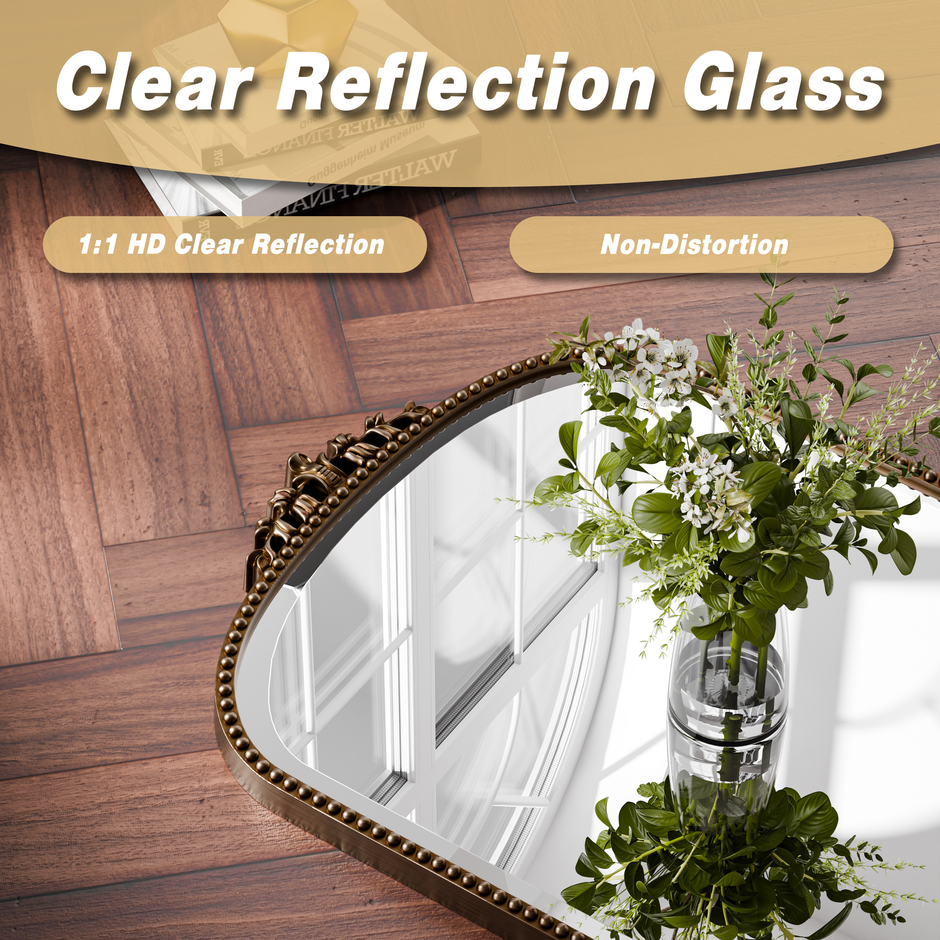 GRAHMCY 32"x 24" Arched Bathroom Mirror Hanging Vanity Mirror Decor Wall Mirror, Antique Bronze