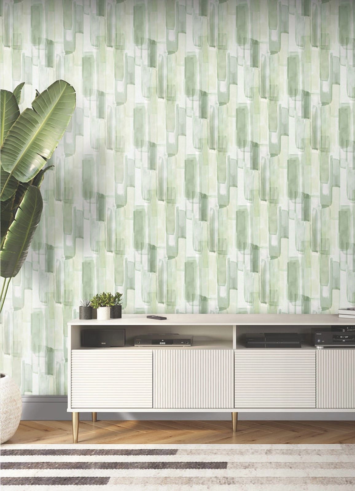 Mr. Kate Watercolor Glass Olive Green Peel and Stick Wallpaper