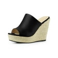thumbnail image 1 of BLISSFUL STEP Women's Shoes Wedge Heel Open Toe Espadrille Platform Mules Black 6, 1 of 8