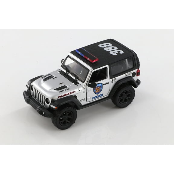 2018 Jeep Wrangler Rubicon Police Hard Top, Silver - Kinsmart 5412DPV - 1/34 scale Diecast Model Toy Car