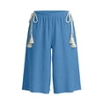 thumbnail image 4 of Utoimkio Elastic Waist Textured Culottes for Women Casual Loungewear Shorts with Tassel Drawstrings, 4 of 5