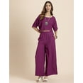 thumbnail image 2 of Moomaya Round-Neck 2 Pcs Rayon Co-Ord Set, Crop Top With Flared Palazzo Pants, 2 of 9