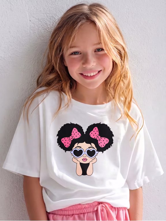 Cool Afro Girl Heart Sunglasses Print, The Children's Place Girls' Sports Girls Shirts Short Sleeve Soft 100% Cotton T-Shirts Plain Tees Tops Clothes Crew Neck for Kids
