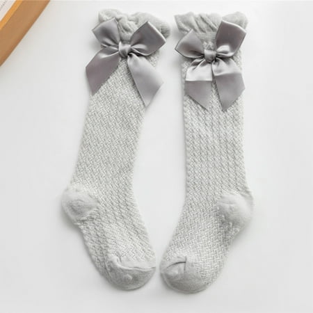 

Pxiakgy socks for women Long Tube Socks Mesh Bowknot Mosquito Socks Stripe Children Socks Grey + M