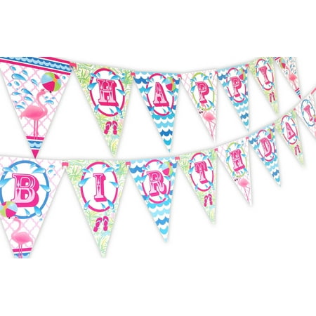 Flamingo Party Happy Birthday Banner Pennant