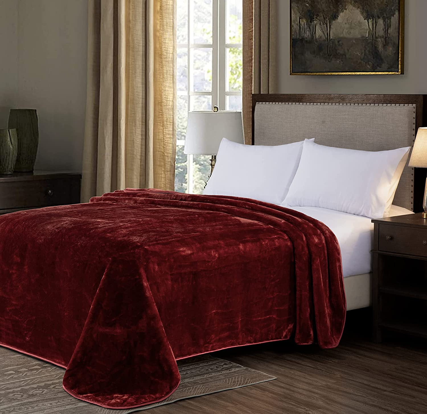 Chezmoi Collection Heavy Thick Korean Style Faux Mink Blanket Single Ply 9 Lbs, 750GSM Silky Soft Plush Raschel Mink Blanket, 92" x 106" US King Size, Solid Burgundy