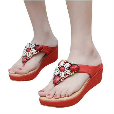 

SHENGXINY Summer Women Wedge Sandals Premium Orthopedic Open Toe Slipper Vintage Anti-slip Leather Casual Female Platform Embroideredshoes