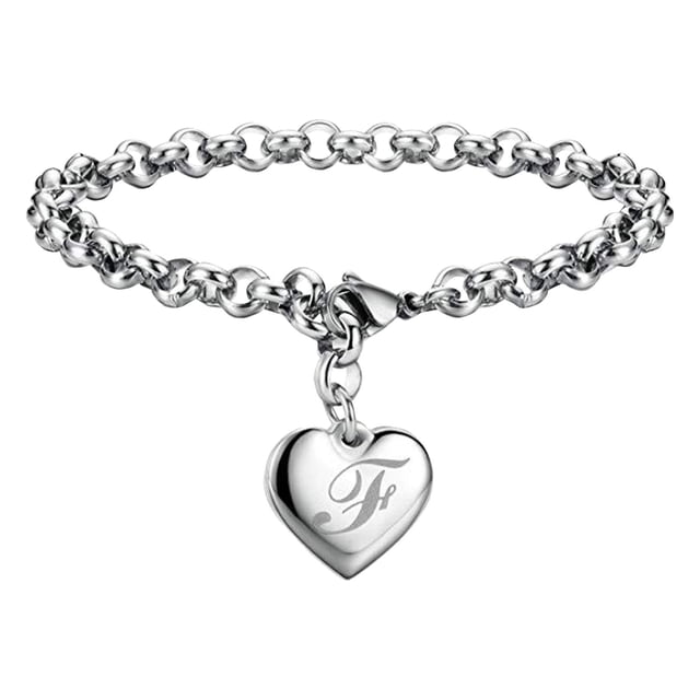 Pulseras con iniciales para adolescentes Pulseras con corazón de acero inoxidable para mujeres 26 letras Alfabeto Pulsera Regalos de joyería para niñas adolescentes