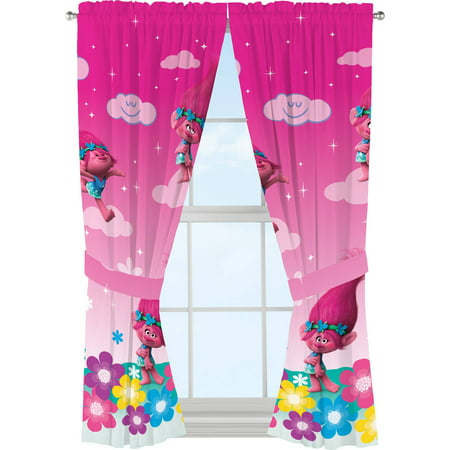 DreamWorks Trolls Jumping Rainbows Girls Bedroom Curtains, 1