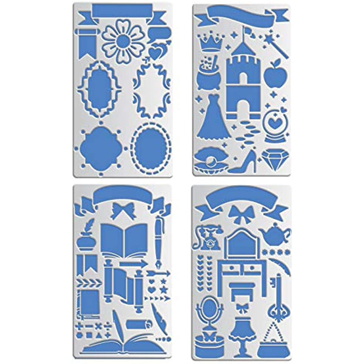4 PCS Mixed Hollowing Metal Stencils Journal Stencil Template for Wood  carving Drawings and Woodburning Engraving and Scrapbooking Project