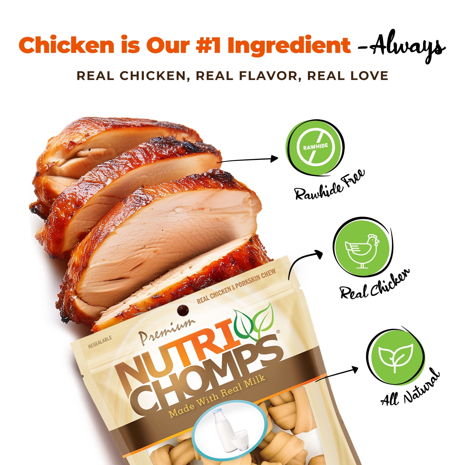 Nutri Chomps Milk Flavor Premium Rawhide-Free Knotted Dog Chews 4 inch 9 Count