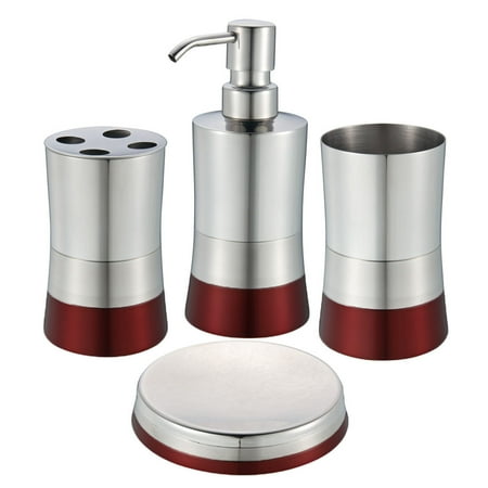 Ruby Red Stainless Steel Bath Set Soap Dispenser Toothbrush Holder Ruby Red Stainless Steel Bath Set Soap Dispenser Toothbrush Holder Dish