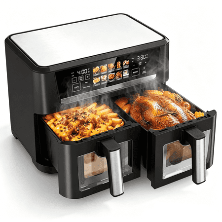 Condition photo showing Good Condition for 13qt dual basket air fryer oven  1700w with sync and match cook  10-in-1 digital touchscreen countertop toaster oven  independent temperature control for family meals