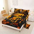 thumbnail image 2 of Manfei Western Spooky Haunted House King Sheets for Kids, Black Orange Halloween Theme Bedding, 4pcs, 1 Flat Sheet, 1 Fitted Sheet and 2 Pillowcases, 2 of 6