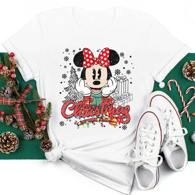 Camisetas con estampado de Disney para mujer, camisetas negras de Feliz Navidad Kawaii Y2K de los años 90, camisetas de Papá Noel, ropa Harajuku