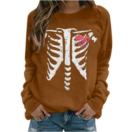 

Tops Women s Loose Casual T-Shirt Pullover Funny Skeleton O-Neck Long Sleeves Blouse Sweatshirt