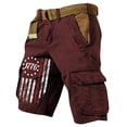 thumbnail image 2 of Men's Vintage Distressed Cargo Shorts with Ripped American Flag Print and Multi-Pockets Featuring Relaxed Fit Design for Summer Beach Fishing Hiking Wine XXL, 2 of 5