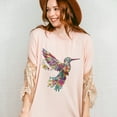 thumbnail image 5 of Women's Floral Hummingbird Graphic T-Shirt – Vibrant Flower Design Casual Tee, Cute Colorful Nature Art Top, 5 of 7