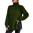 thumbnail image 3 of NFTOEIULA Women Turtleneck Long Sleeve Slit Hem Chunky Knit Sweater, 3 of 5