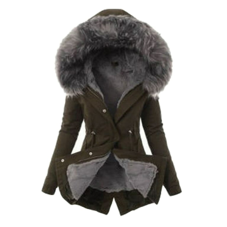 Winter Warm Women Faux Fur Hooded Cotton Down Jacket Casual Outwear Long  Overcoat